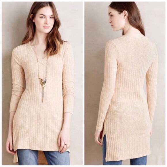 Anthropologie Deletta Tan Ribbed Tunic Top Women's Size XS - Picture 2 of 9